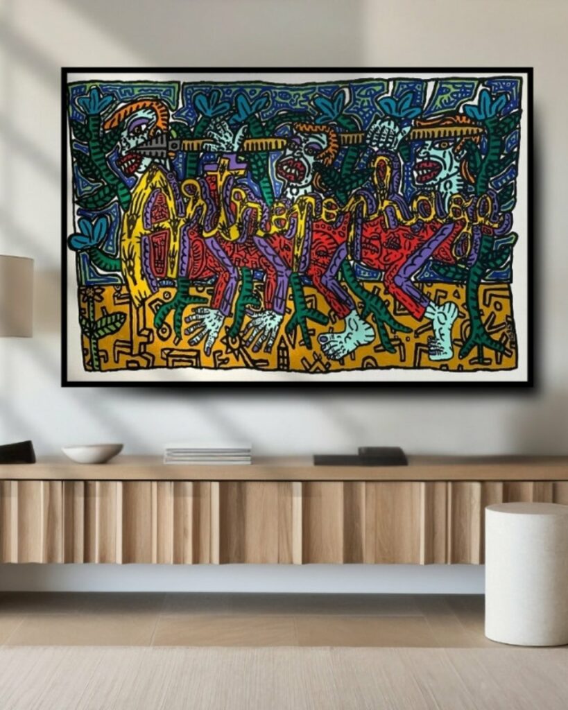 N° d'archives: 10715 Année : 2023 ARTROPOPHAGE Artropomorphe, mangeur d'art, suceur de formes, réorganisateur de quelque chose en autre chose. ACRYLIQUE SUR TOILE Signé en bas à droite à la verticale 138,5 x 204 cm Robert Combas galerie jaf