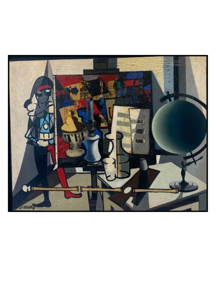 Claude Venard “ Arlequin aux bas rouges “ Huile sur toile 146 x 114 cm galerie jaf
