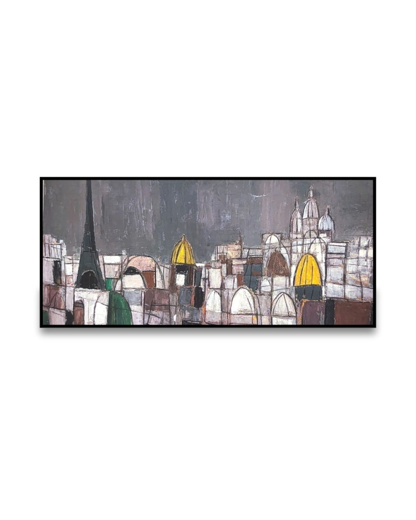 Artiste : Claude Venard Technique : Huile sur toile Titre : “ Les toits de Paris “, signé en bas à droite Dimensions : 194,5 X 96 cm galerie jaf